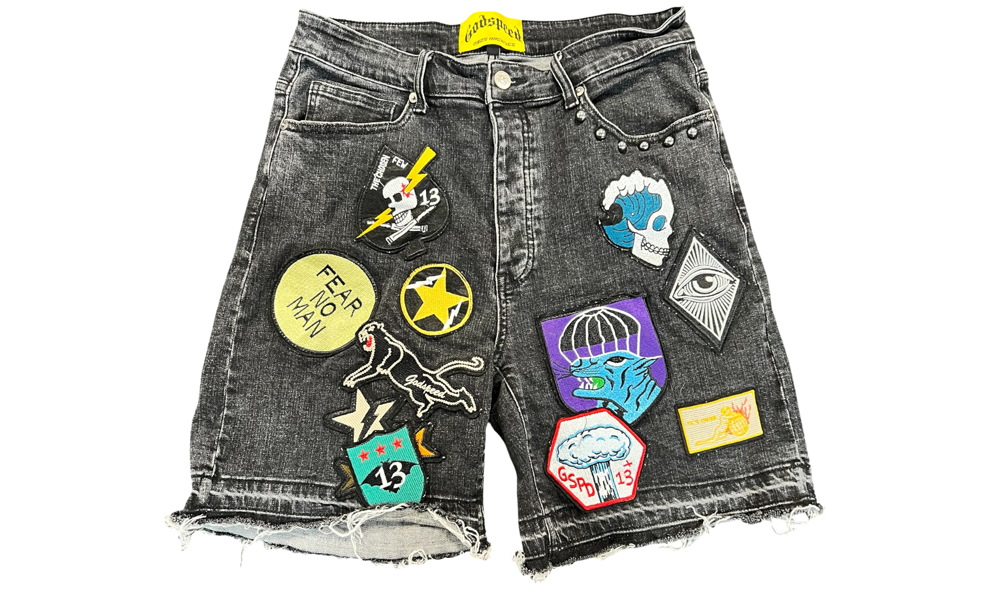 Godspeed Patchwork Black Denim Shorts (PreOwned)