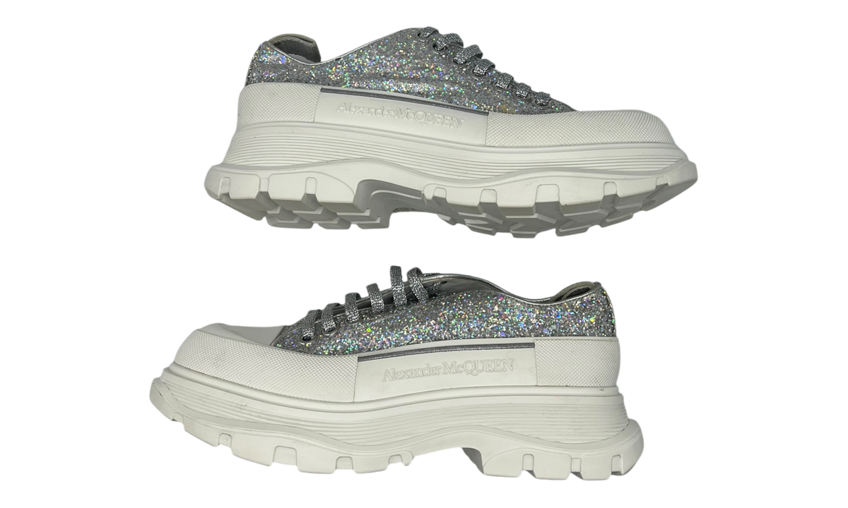 Alexander McQueen Wmns Tread Slick Lace Up "Holo Silver Glitter" (PreOwned)