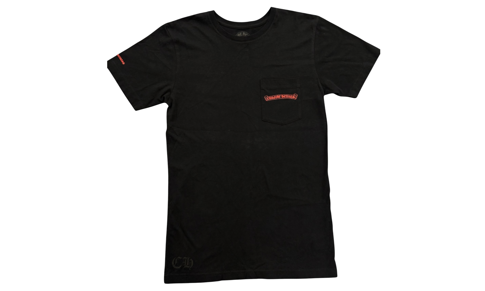 Chrome Hearts Black Horseshoe Red Scroll Label Black T-Shirt