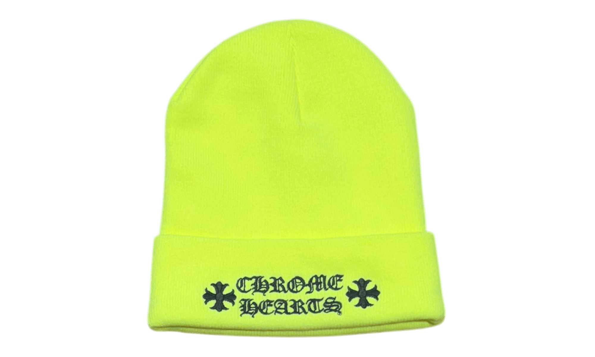 Chrome Hearts Neon Yellow Script Logo Beanie