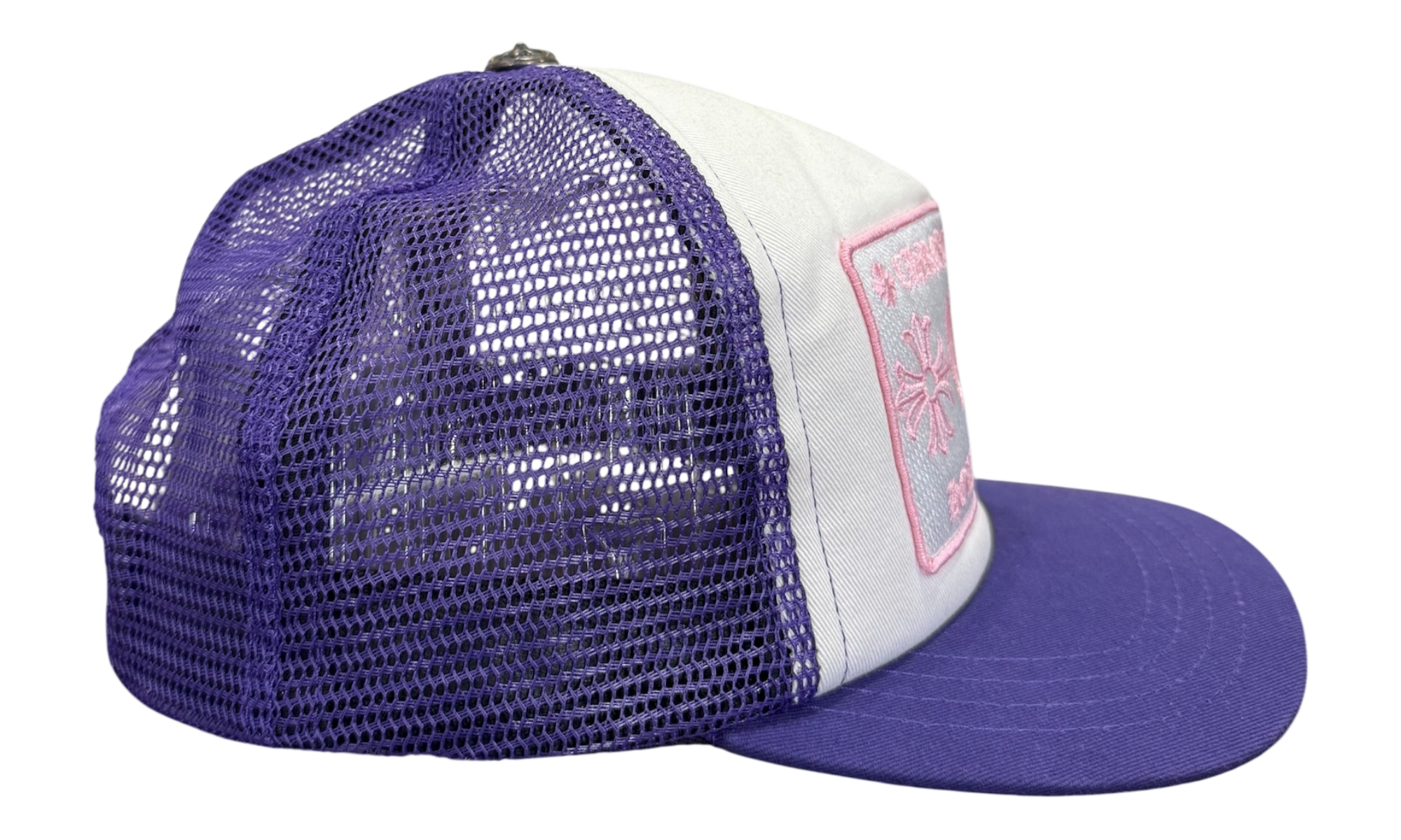 Chrome Hearts CH Hollywood Trucker Hat Purple/White/Pink (Minor Cracked Strap)