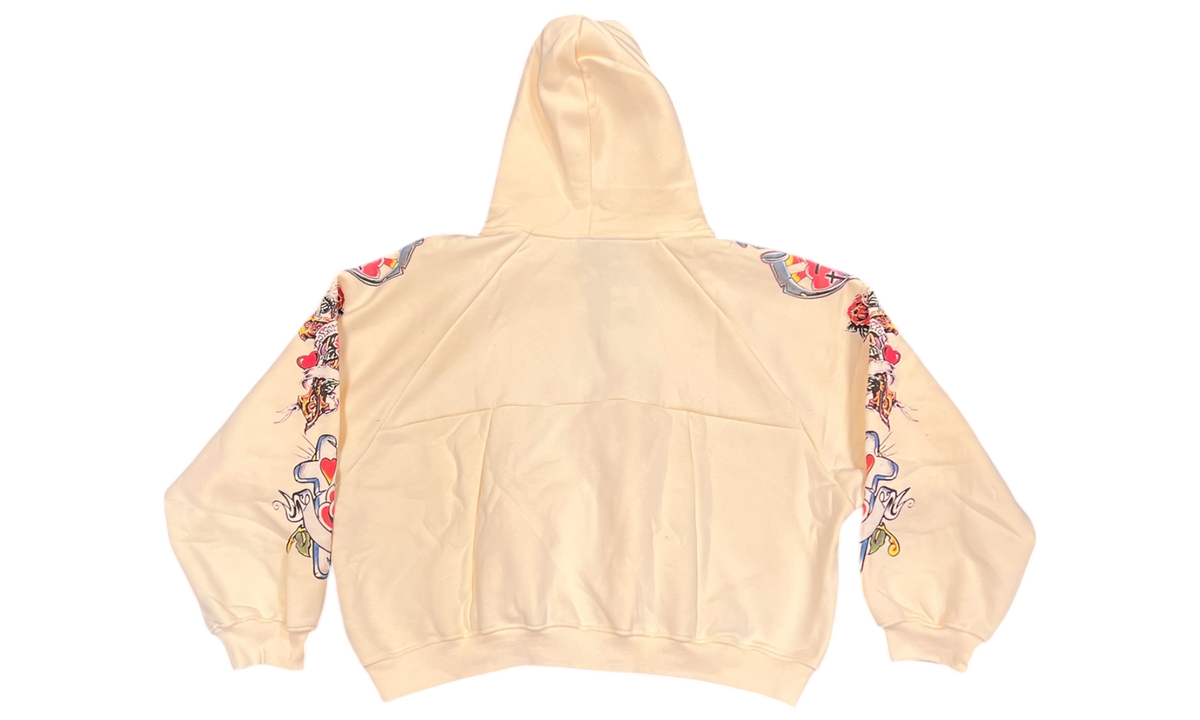 We Are Righteous Risen King Cream Cropped Zip-Up Hoodie