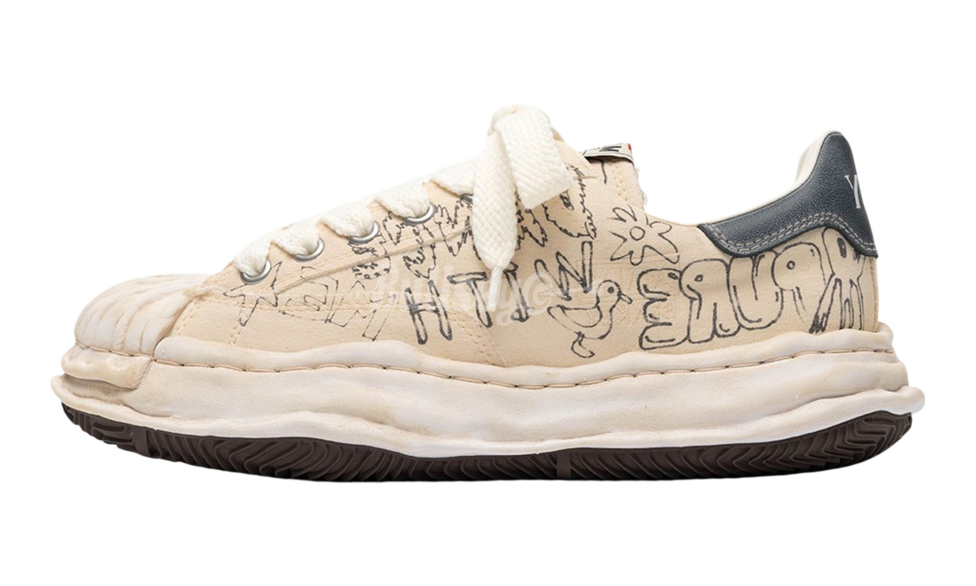 Maison Mihara Yasuhio Blakey Original Sole Graffiti Printed Canvas Cream Low-Top Sneaker