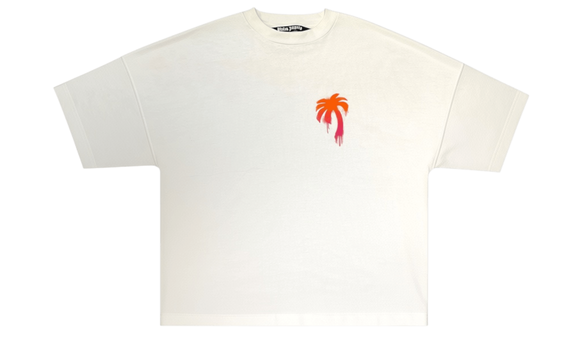 Palm Angels Sprayed Palm Logo Over T-Shirt White/Fuchsia (PreOwned)