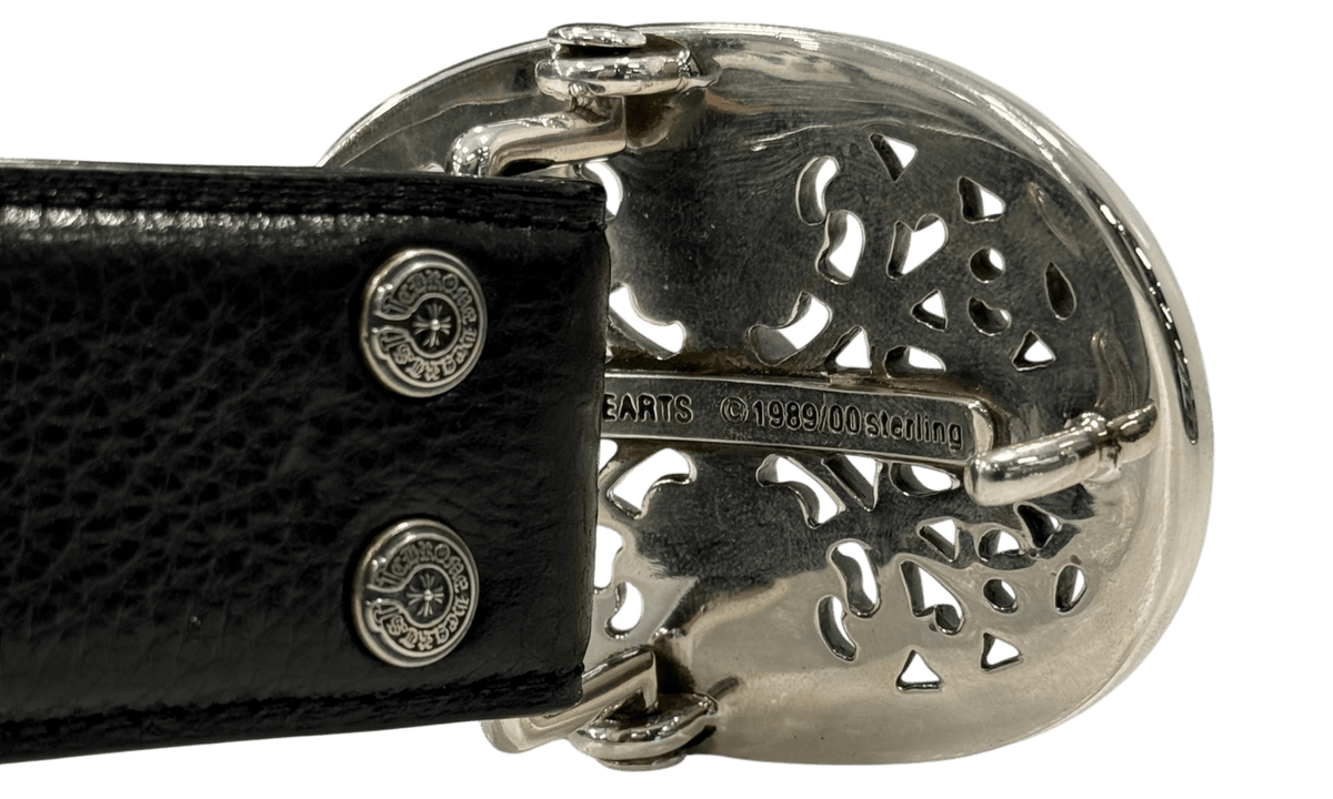 Chrome Hearts 1.5 in Oval .925 Silver Belt Buckle & Black Leather Strap