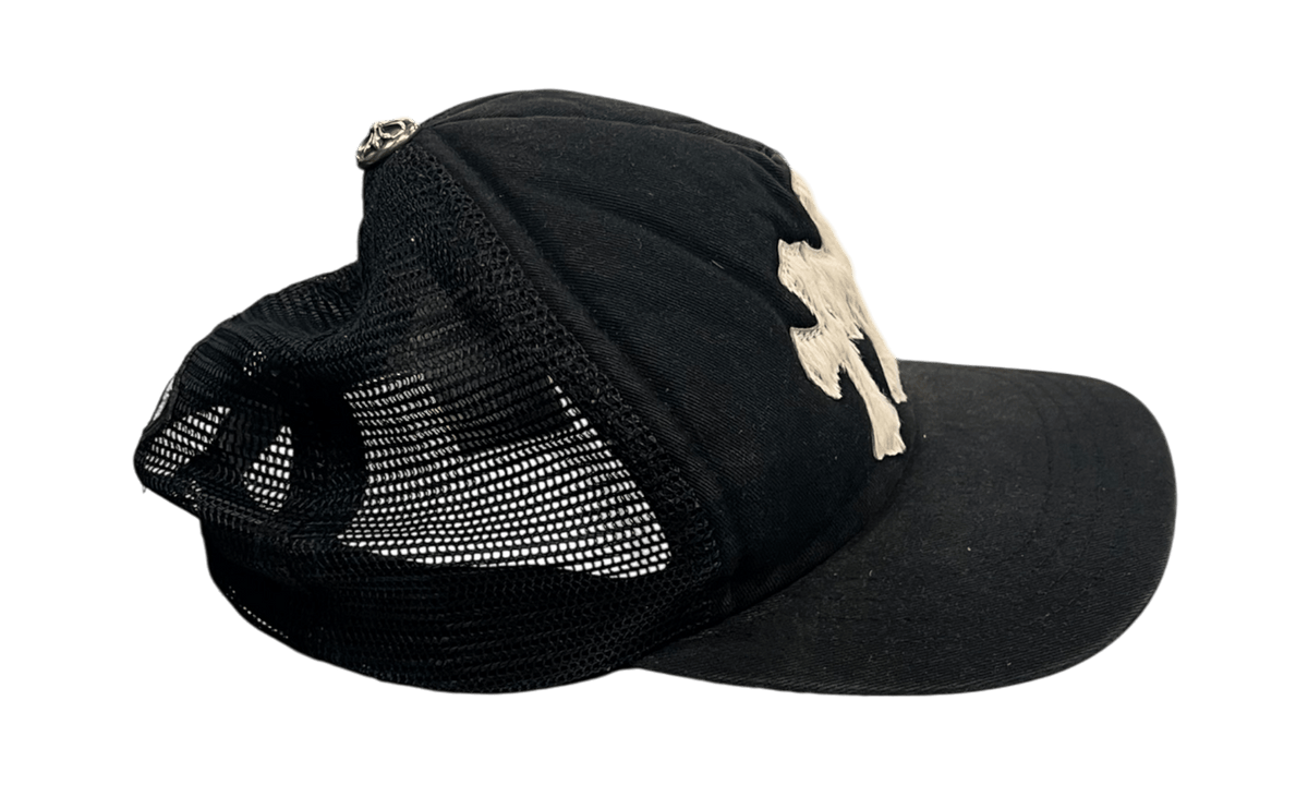 Chrome Hearts Pony Hair Cemetery Cross White Patch Black Trucker Hat (PreOwned)