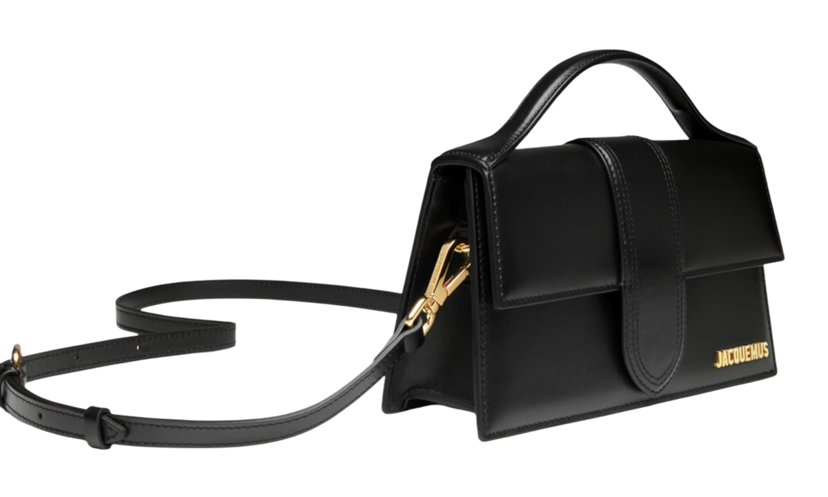 Jacquemus Le Grand Bambino Crossbody Strap Black Handbag Gold Lettering