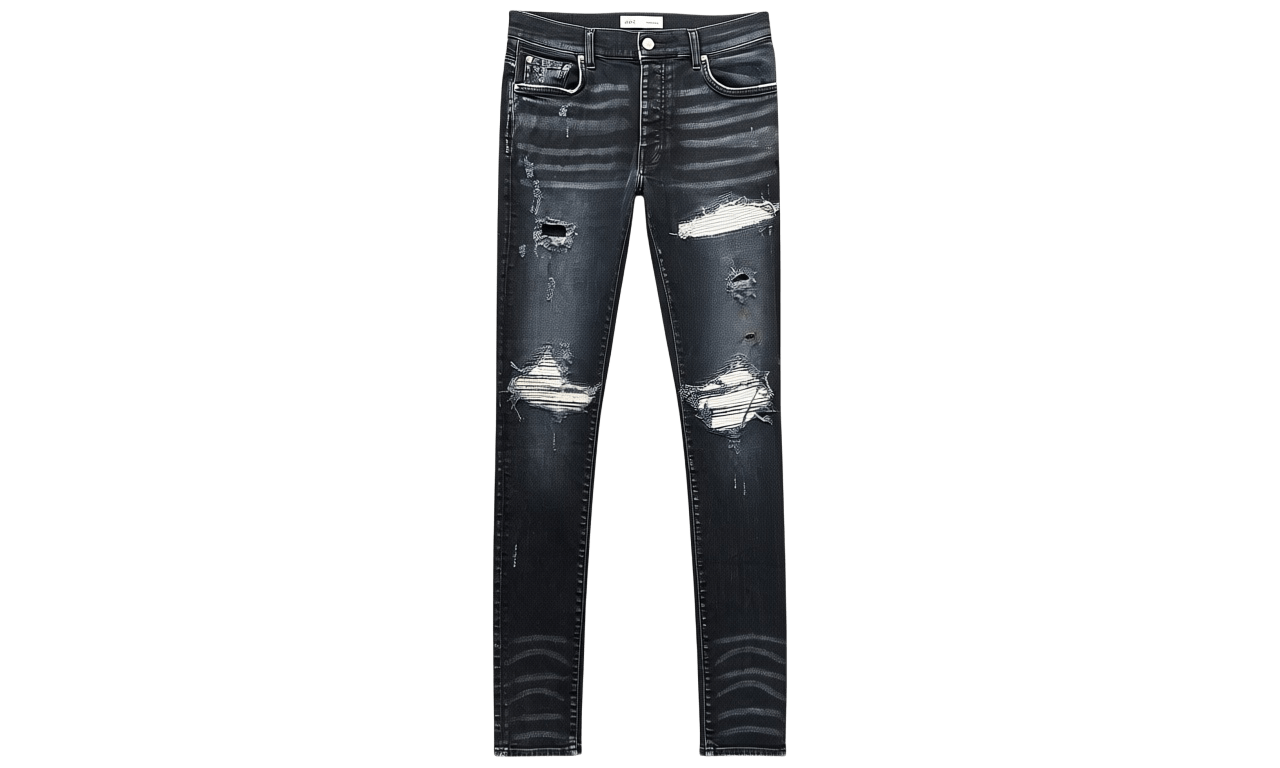 Amiri MX1 White/Brown Patch Black Jeans (PreOwned)