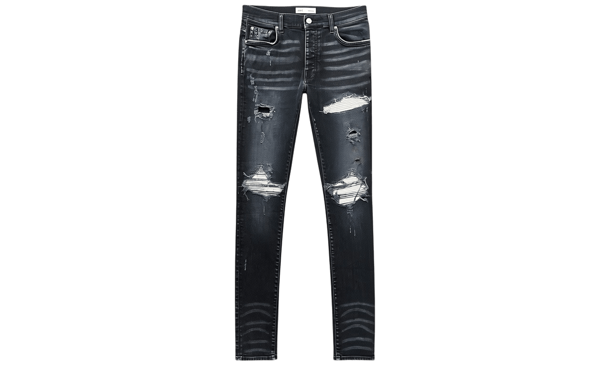 Amiri MX1 White/Brown Patch Black Jeans (PreOwned)