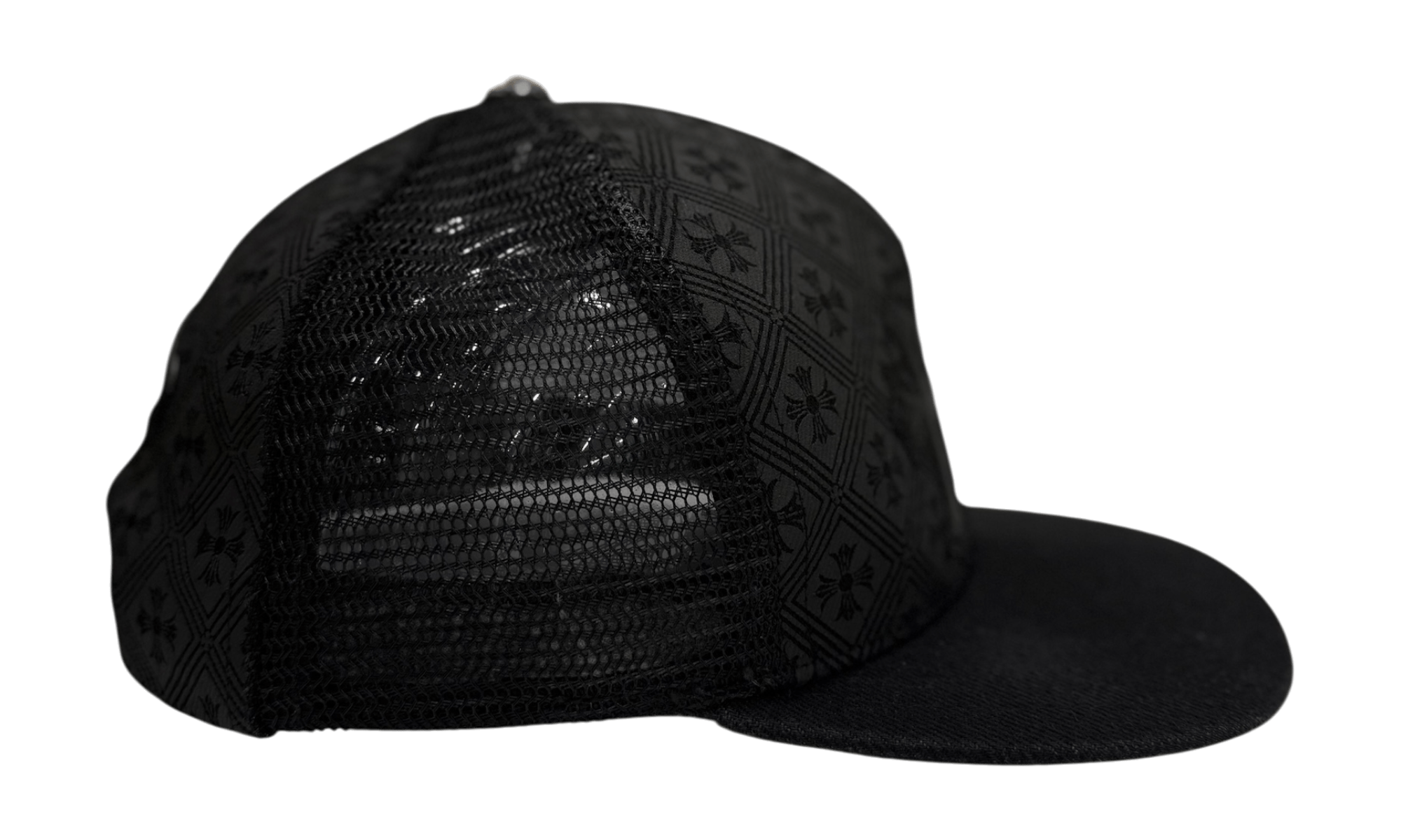 Chrome Hearts Leather Cemetery Triple Cross Monogram Black Trucker Hat