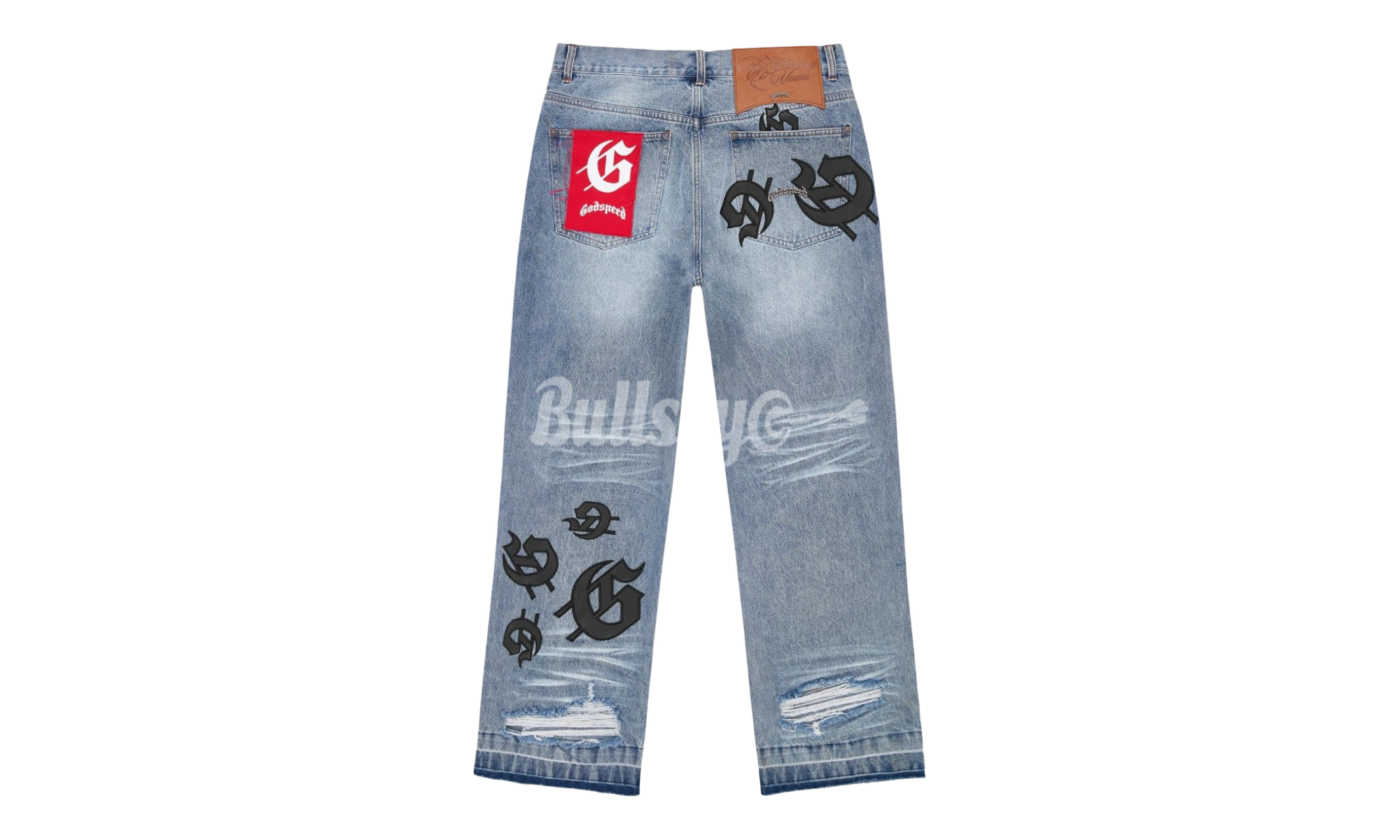 Godspeed Scattered GS Logo Blue Wash Denim Jeans