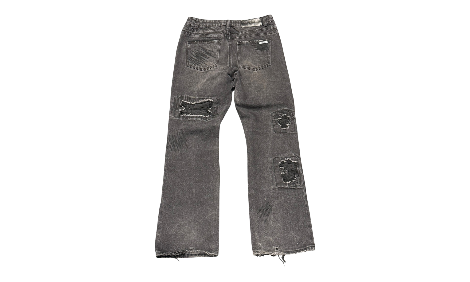 Homme + Femme Distressed Patch Black Jeans ( Preowned )