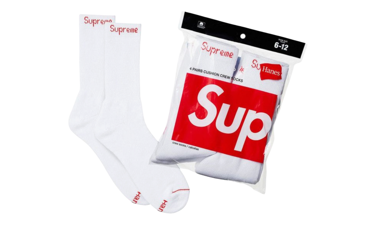 Supreme Hanes Crew Socks (4 Pack) White