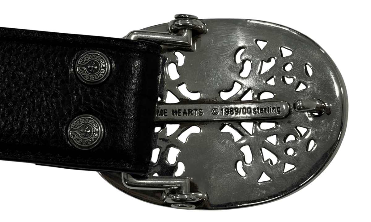 Chrome Hearts 1.5 in Oval .925 Silver Belt Buckle & Black Leather Strap