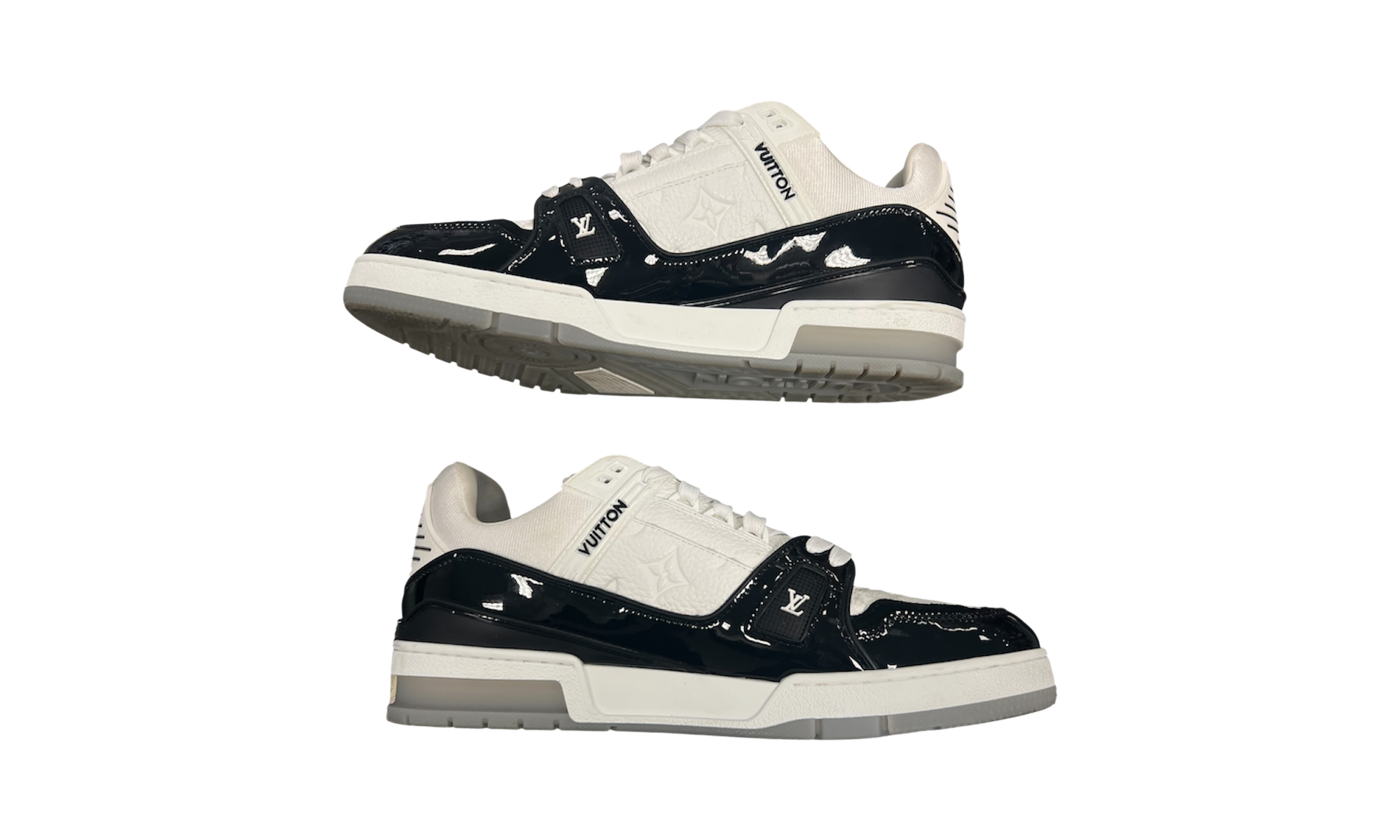 Louis Vuitton LV Trainer White Black Patent Leather (PreOwned) (No Box)