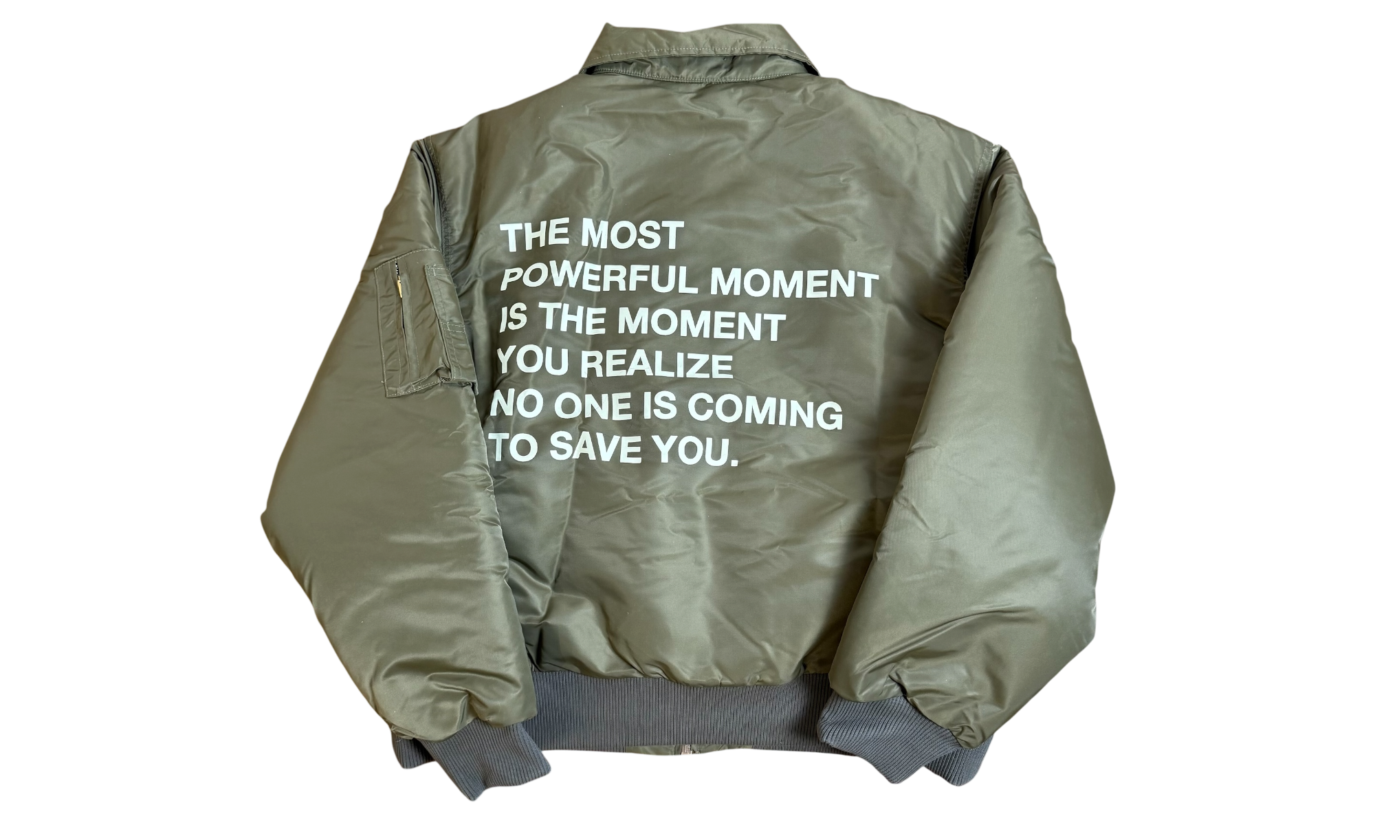 Satoshi Nakamoto Crystal Nylon Khaki Bomber Jacket
