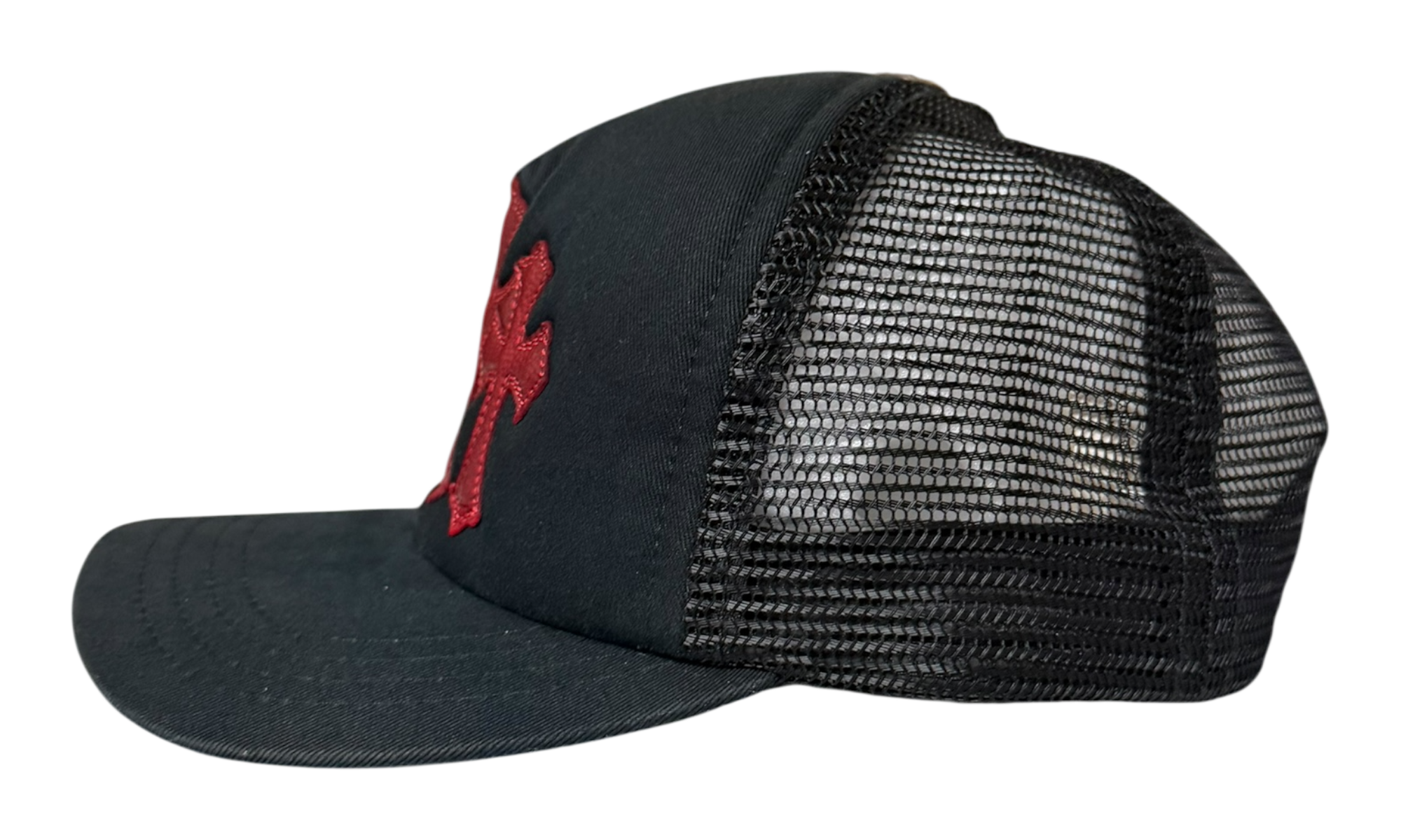 Chrome Hearts Red Cemetery Cross Patch Black Trucker Hat (PreOwned)
