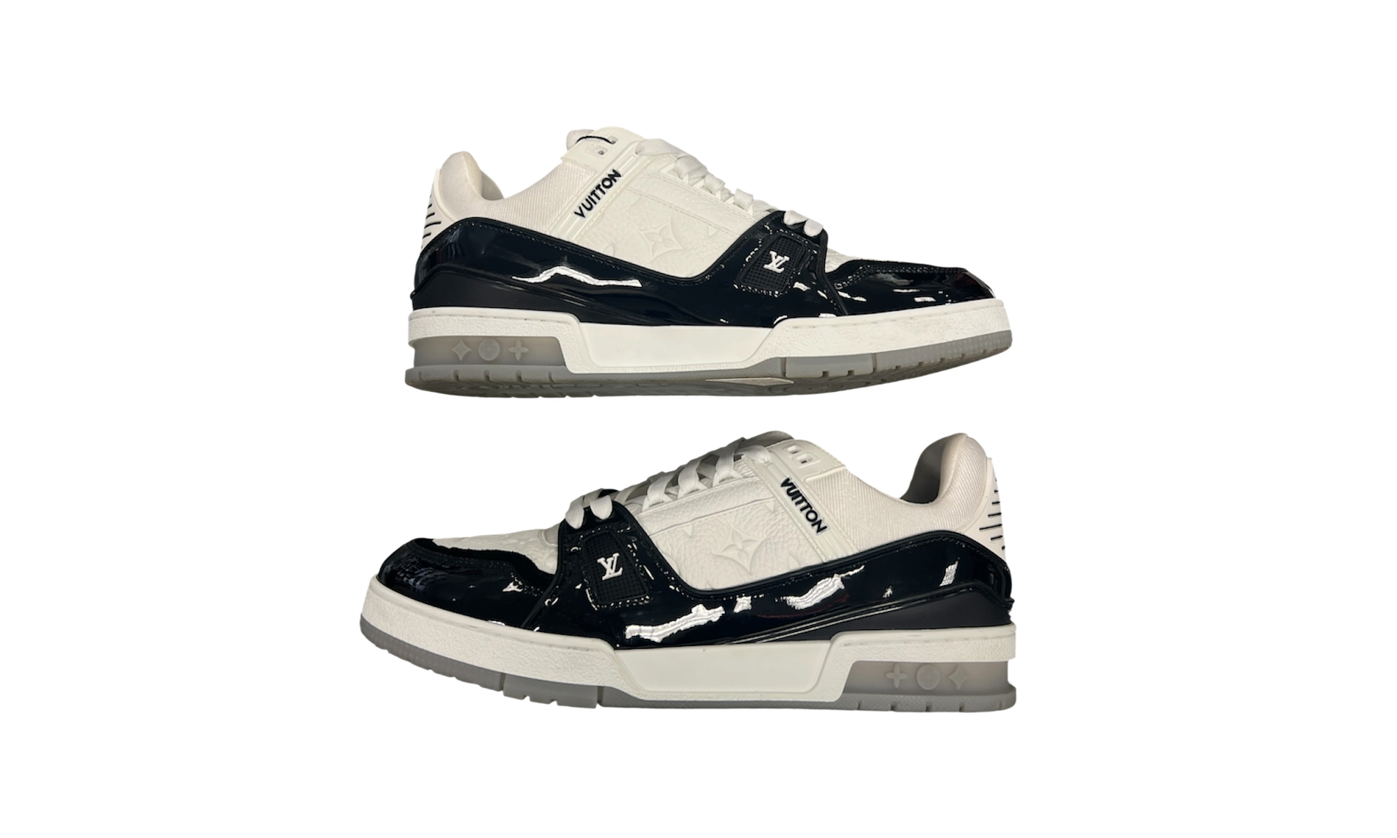 Louis Vuitton LV Trainer White Black Patent Leather (PreOwned) (No Box)
