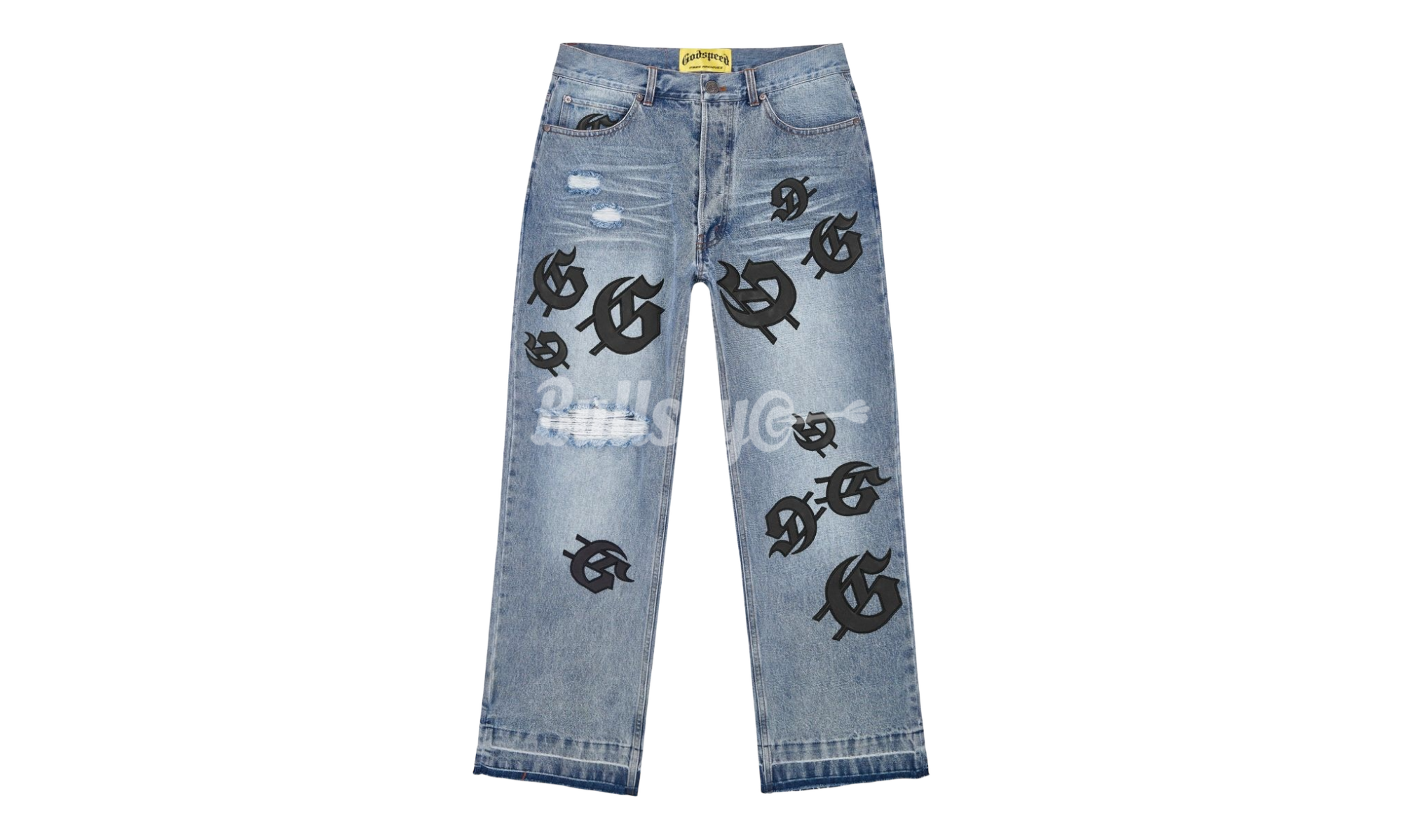 Godspeed Scattered GS Logo Blue Wash Denim Jeans