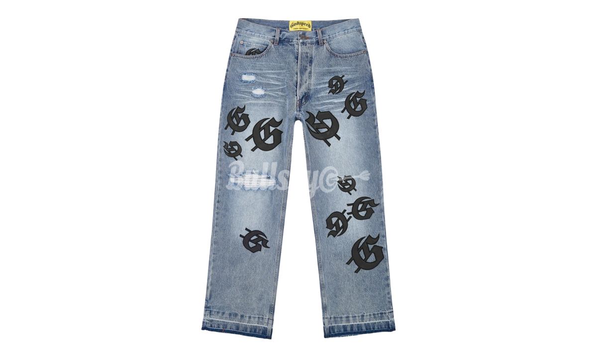 Godspeed Scattered GS Logo Blue Wash Denim Jeans