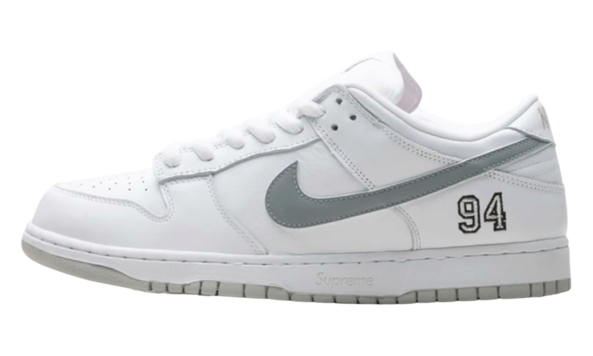 Nike SB Dunk Low Supreme 94 White Metallic Silver