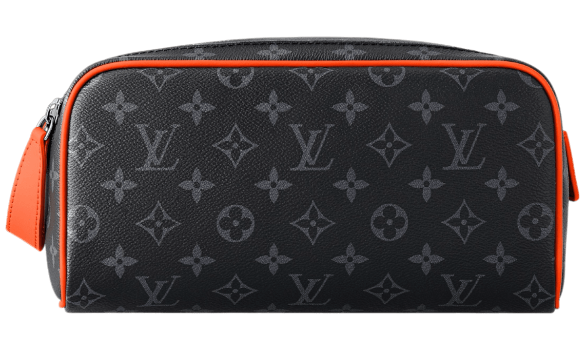 Louis Vuitton Sunrise Orange / Black Leather Monogram Dopp Kit Tolietry Bag