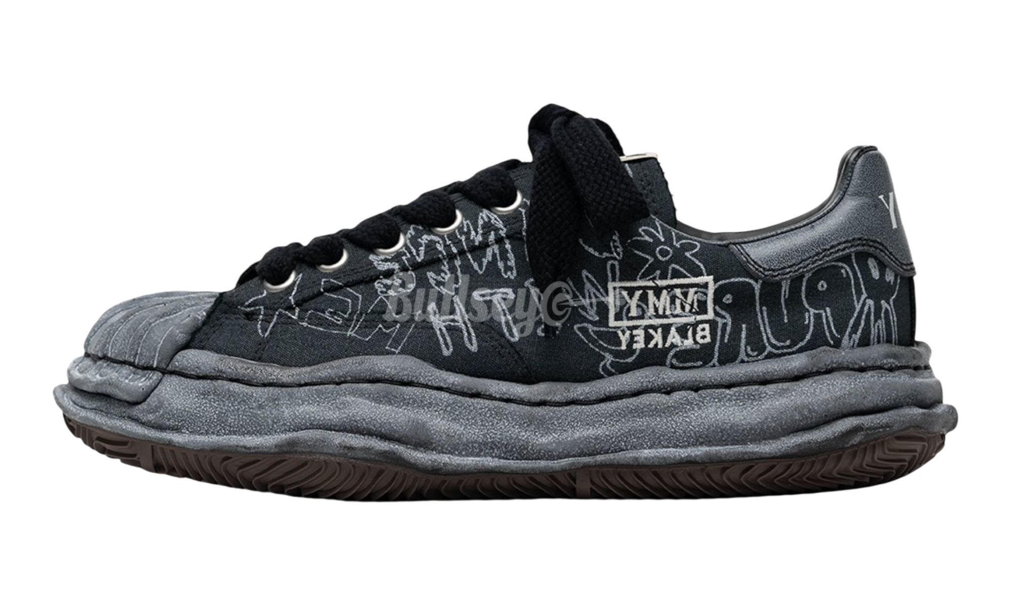 Maison Mihara Yasuhio Blakey Original Sole Graffiti Printed Canvas Black Low-Top Sneaker