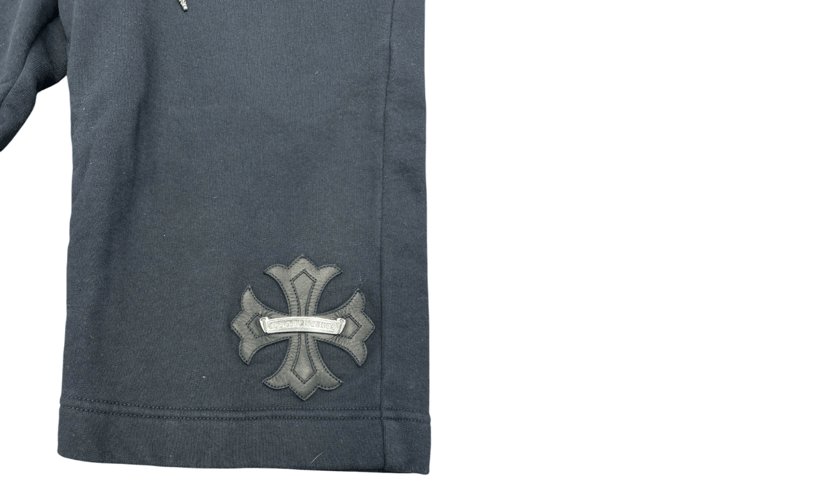 Chrome Hearts Vintage 3/4 Long Leather Patch Silver Scroll Logo Black Sweatshorts
