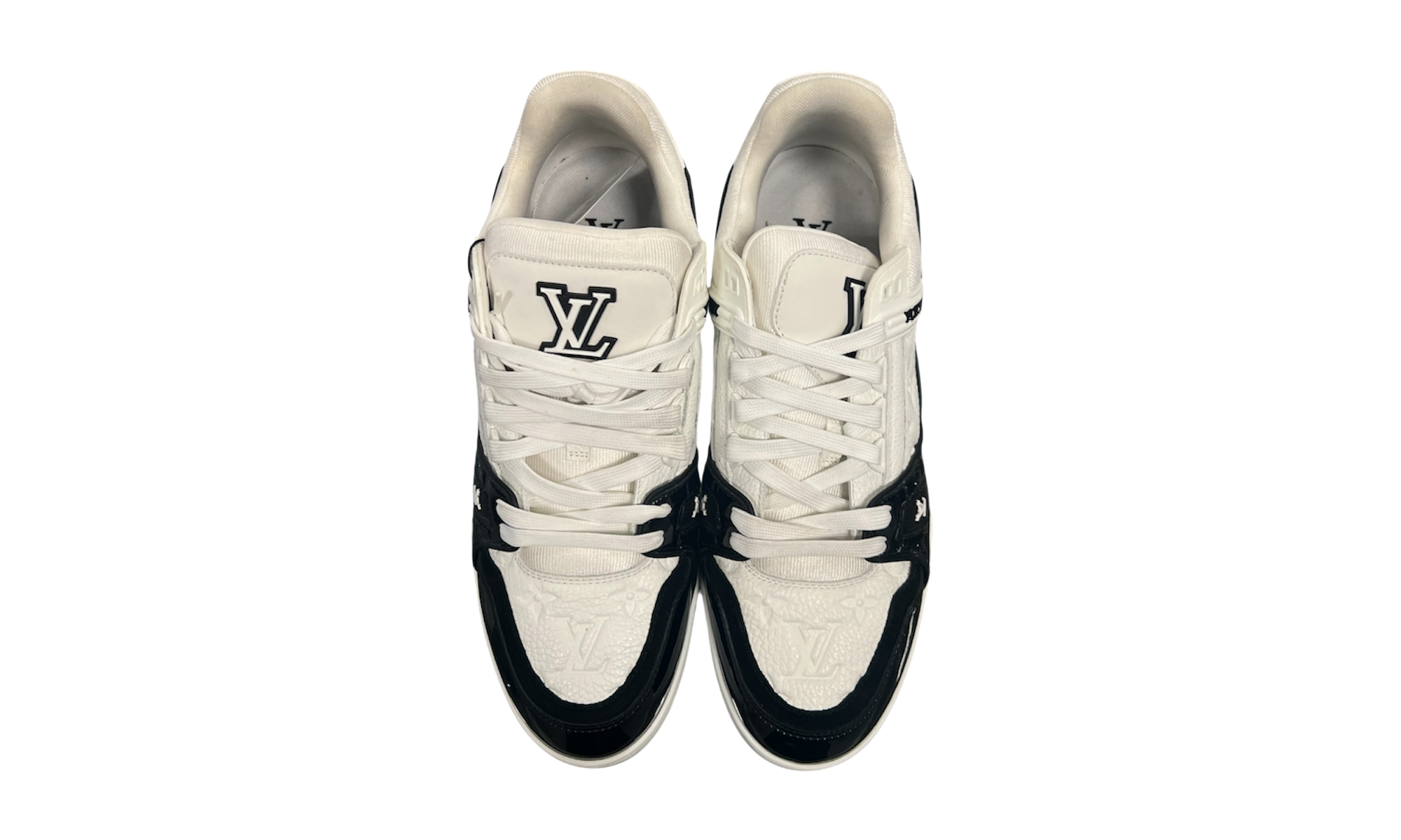 Louis Vuitton LV Trainer White Black Patent Leather (PreOwned) (No Box)