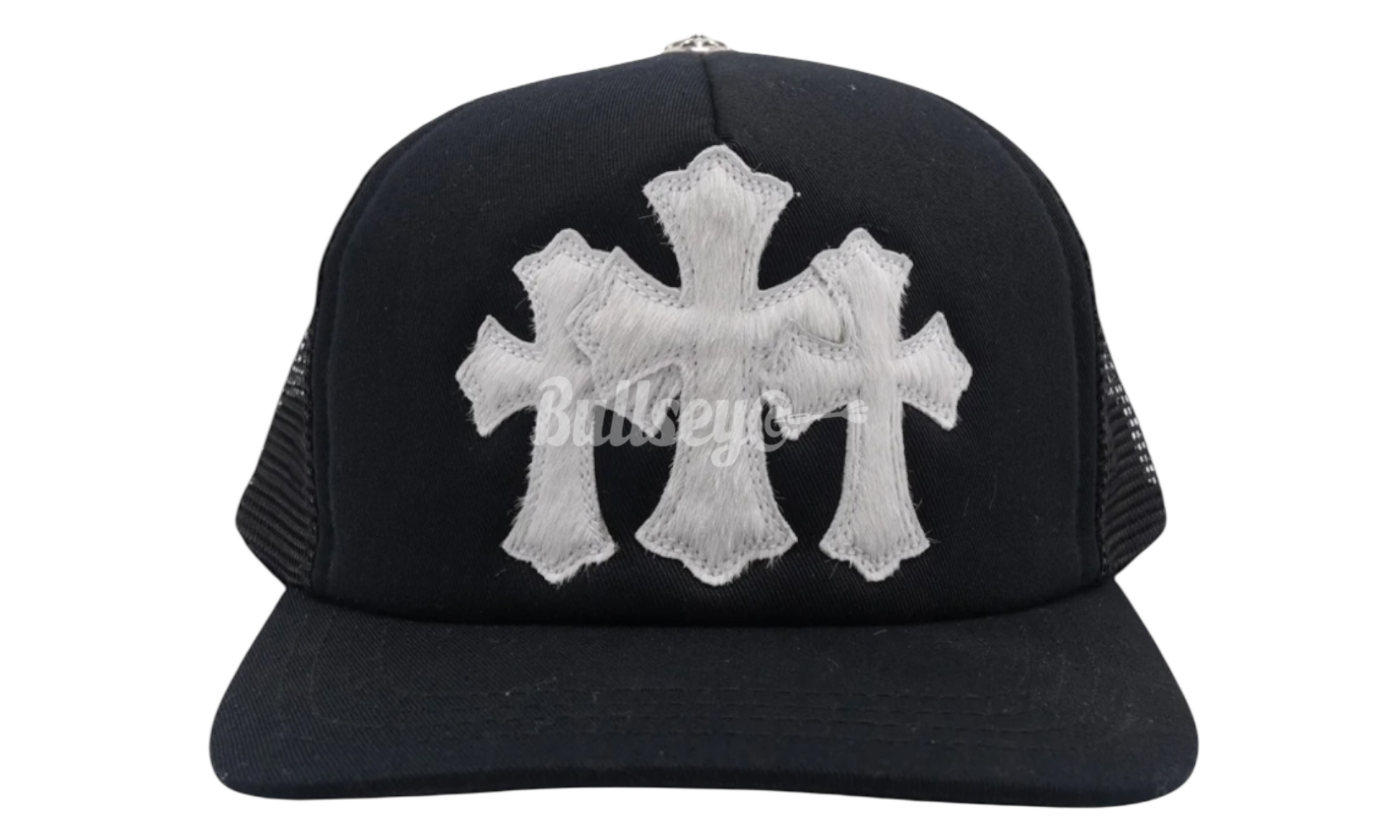 Chrome Hearts Pony Hair Cemetery Cross White Patch Black Trucker Hat