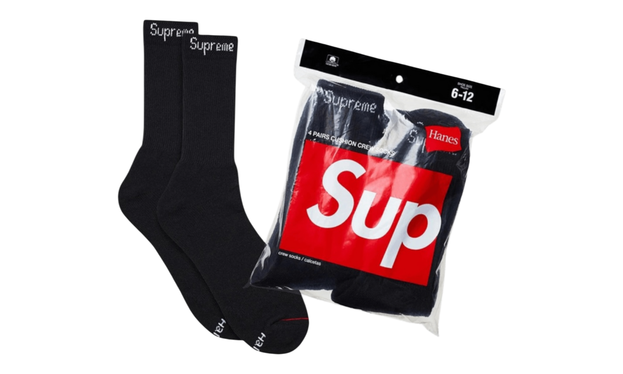 Supreme Hanes Crew Socks (4 Pack) Black