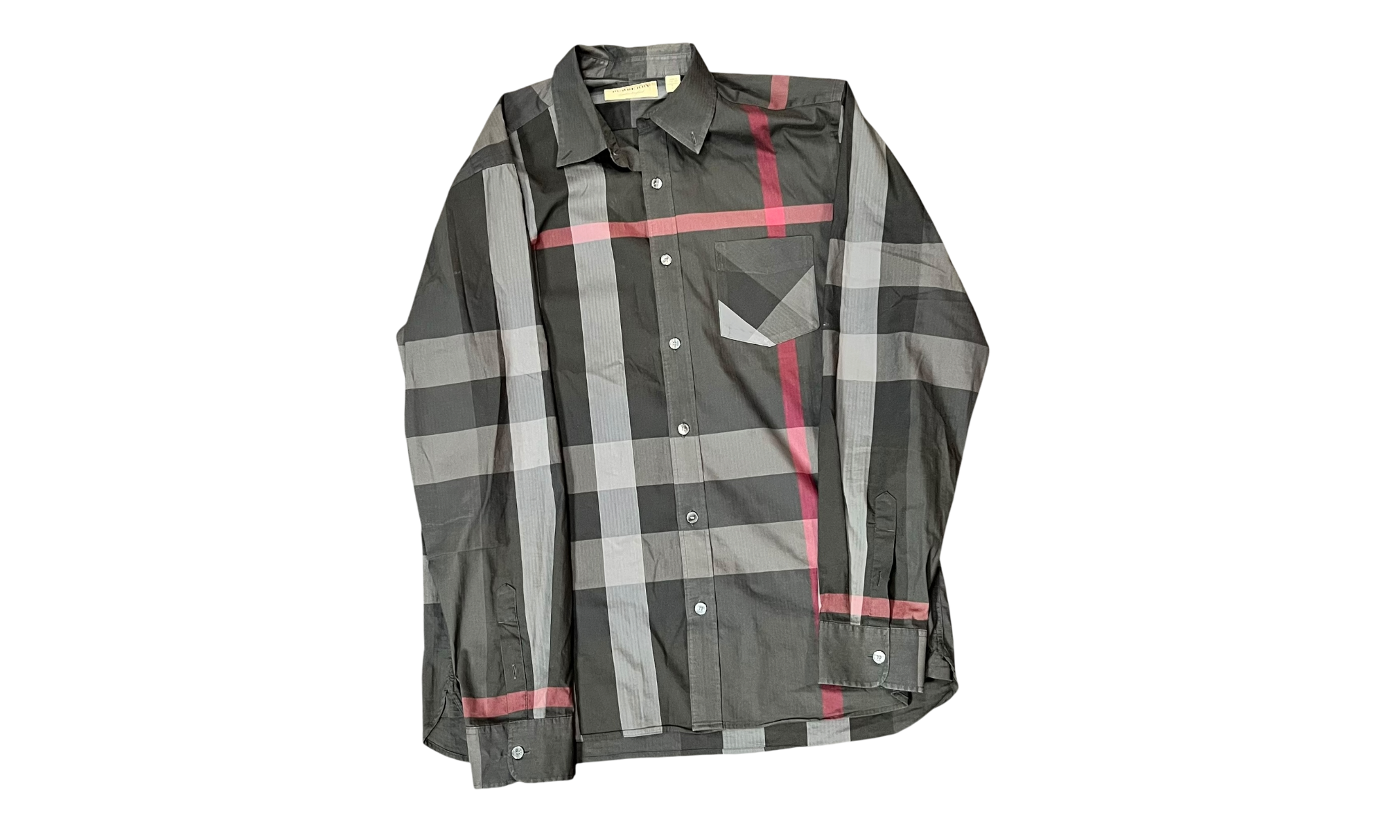 Burberry Check Stretch Cotton Poplin Shirt Charcoal (PreOwned)