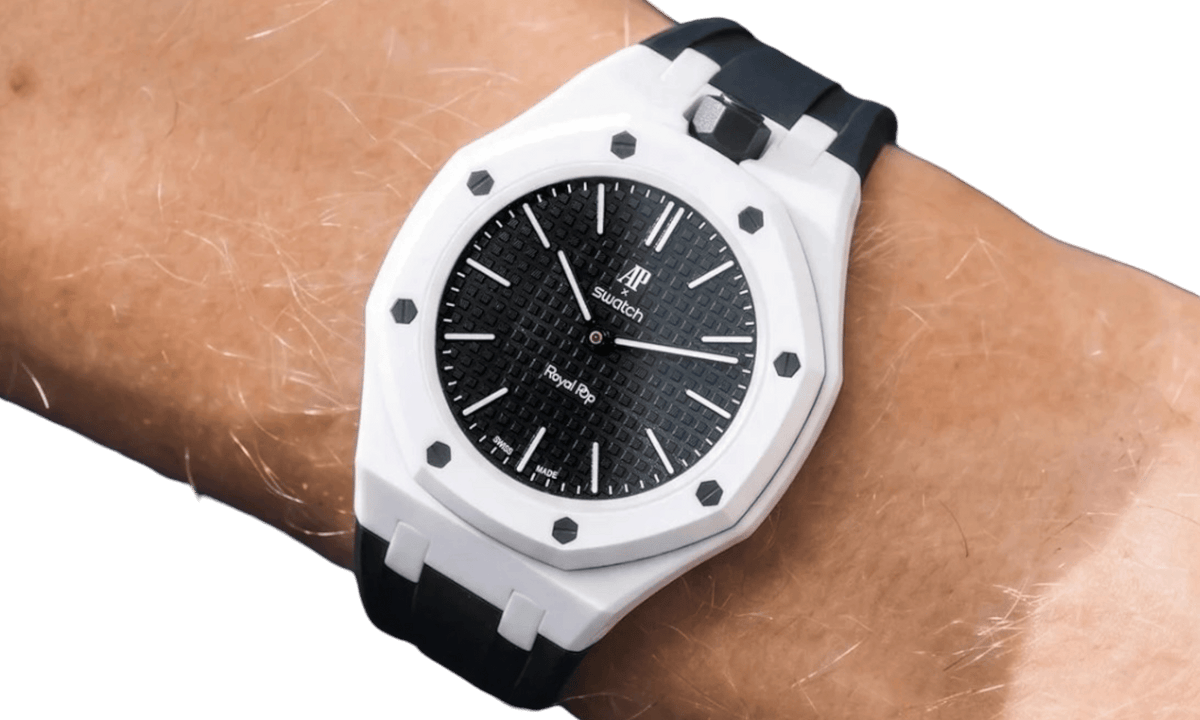 Swatch x Audemars Piguet AP Bioceramic Royal Pop Ocho Negro on Black Rubber Strap & White Case