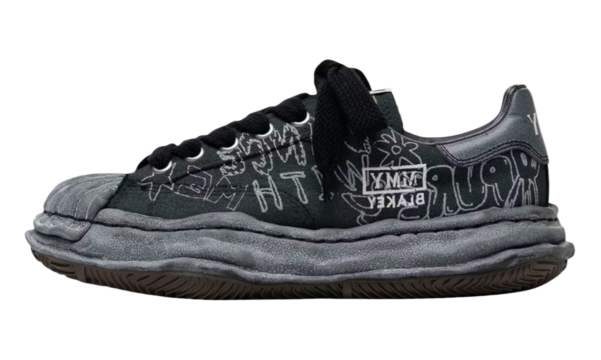 Maison Mihara Yasuhio Blakey Original Sole Graffiti Printed Canvas Black Low-Top Sneaker