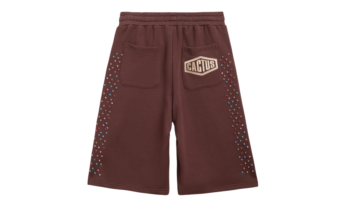Azva Crystal Cactus Brown Sweat Shorts