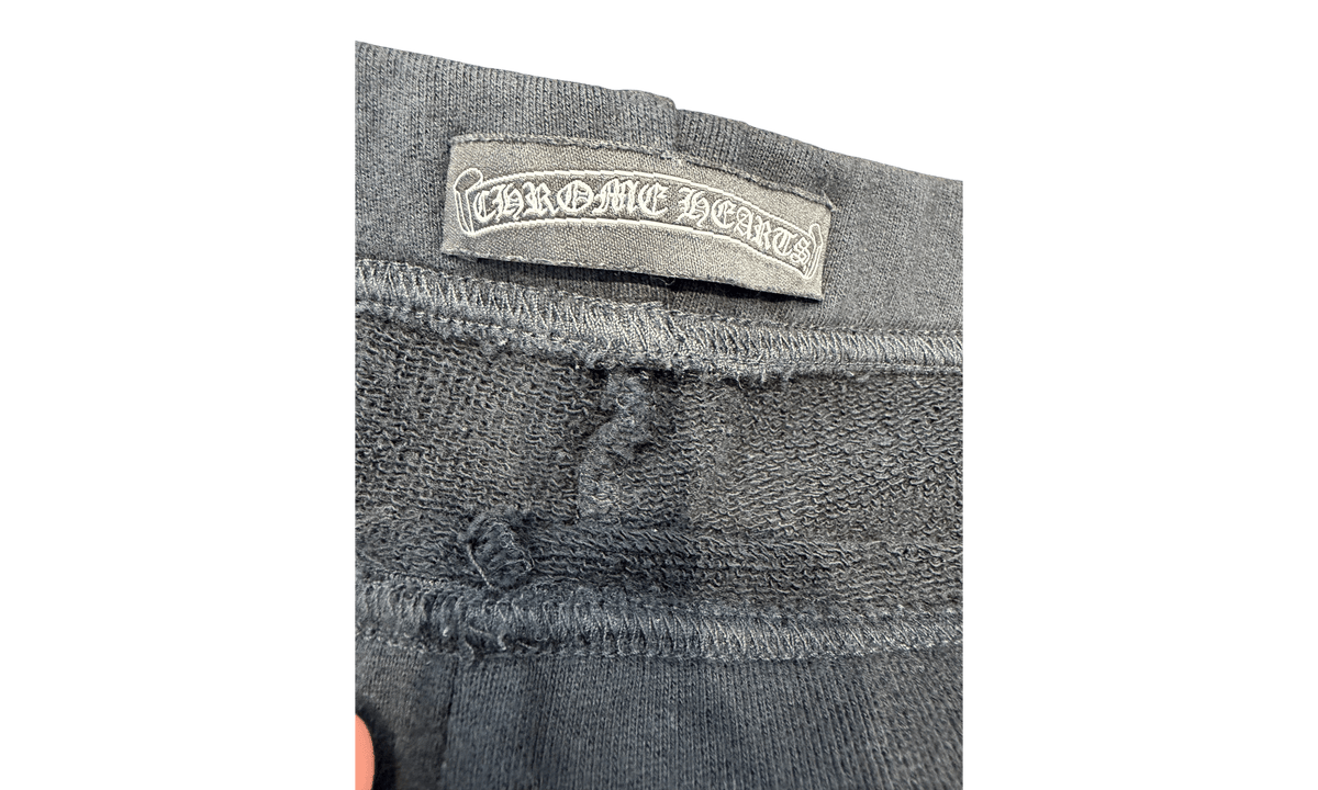 Chrome Hearts Vintage 3/4 Long Leather Patch Silver Scroll Logo Black Sweatshorts