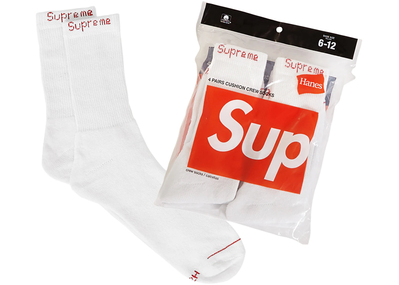 Supreme Hanes Crew Socks (4 Pack) White