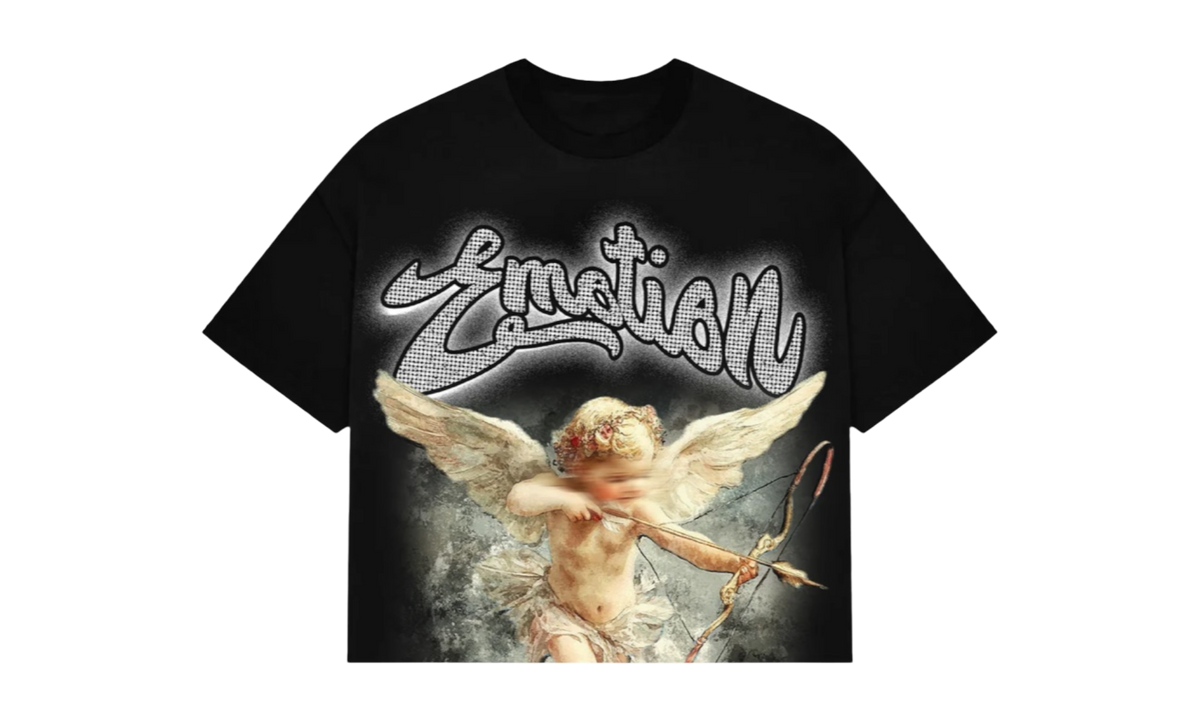 Mixed Emotions Rhinestone Cupid Black Cropped T-Shirt