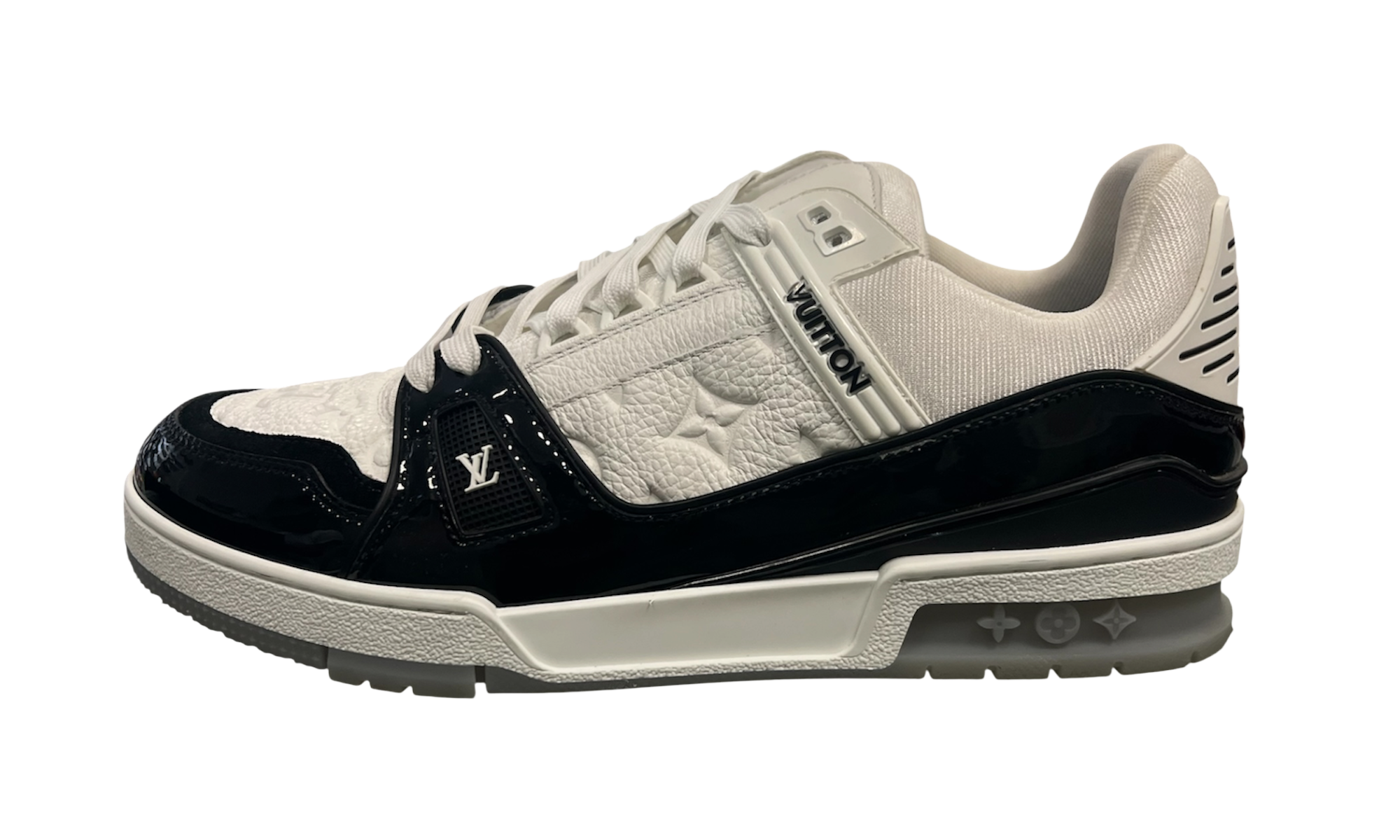 Louis Vuitton LV Trainer White Black Patent Leather (PreOwned) (No Box)