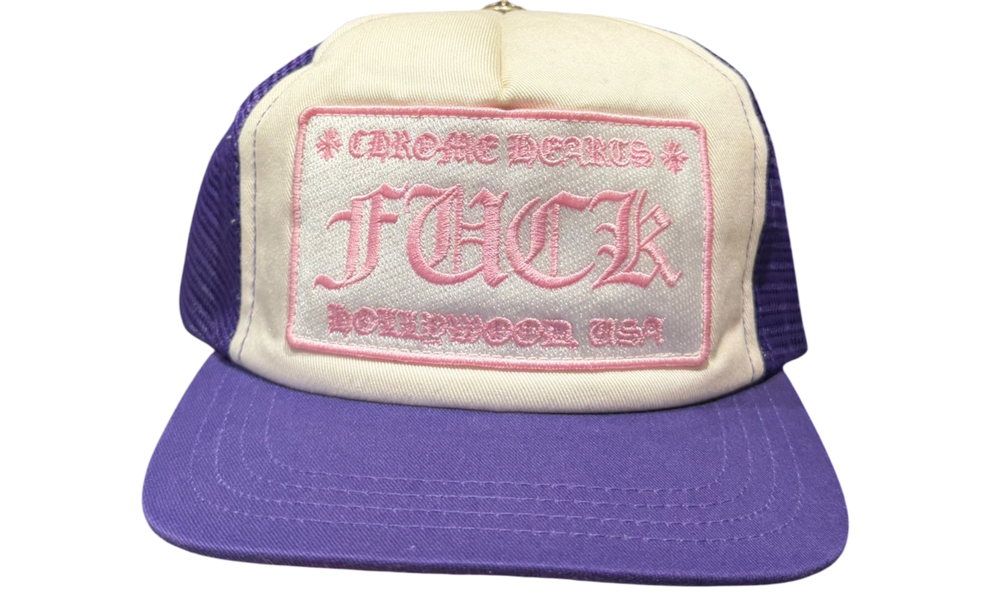 Chrome Hearts Fuck Hollywood Trucker Hat Purple/White/Pink
