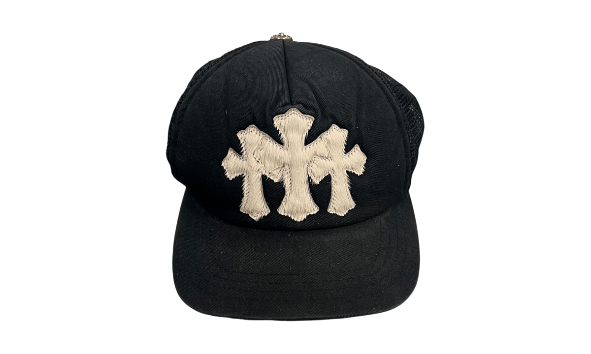 Chrome Hearts Pony Hair Cemetery Cross White Patch Black Trucker Hat (PreOwned)