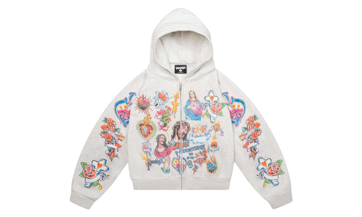 We Are Righteous Risen King Grey Cropped Zip-Up Hoodie