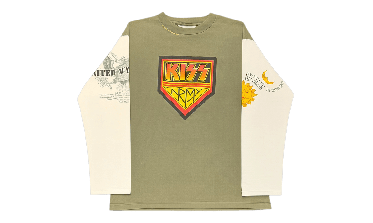Poor Parker Vintage 1 of 1 Cut & Sewn Kiss Army Green/White Longsleeve T-Shirt