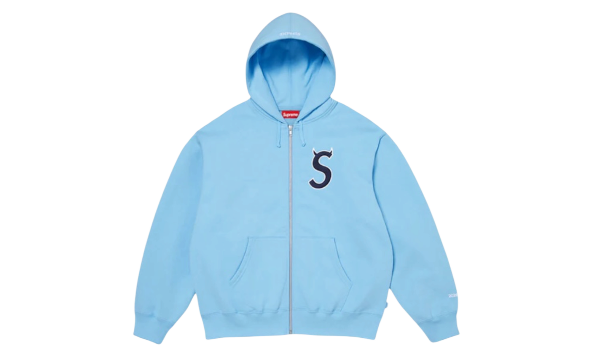 Supreme Devil S Logo Zip Up Hooded Sweatshirt Light Blue