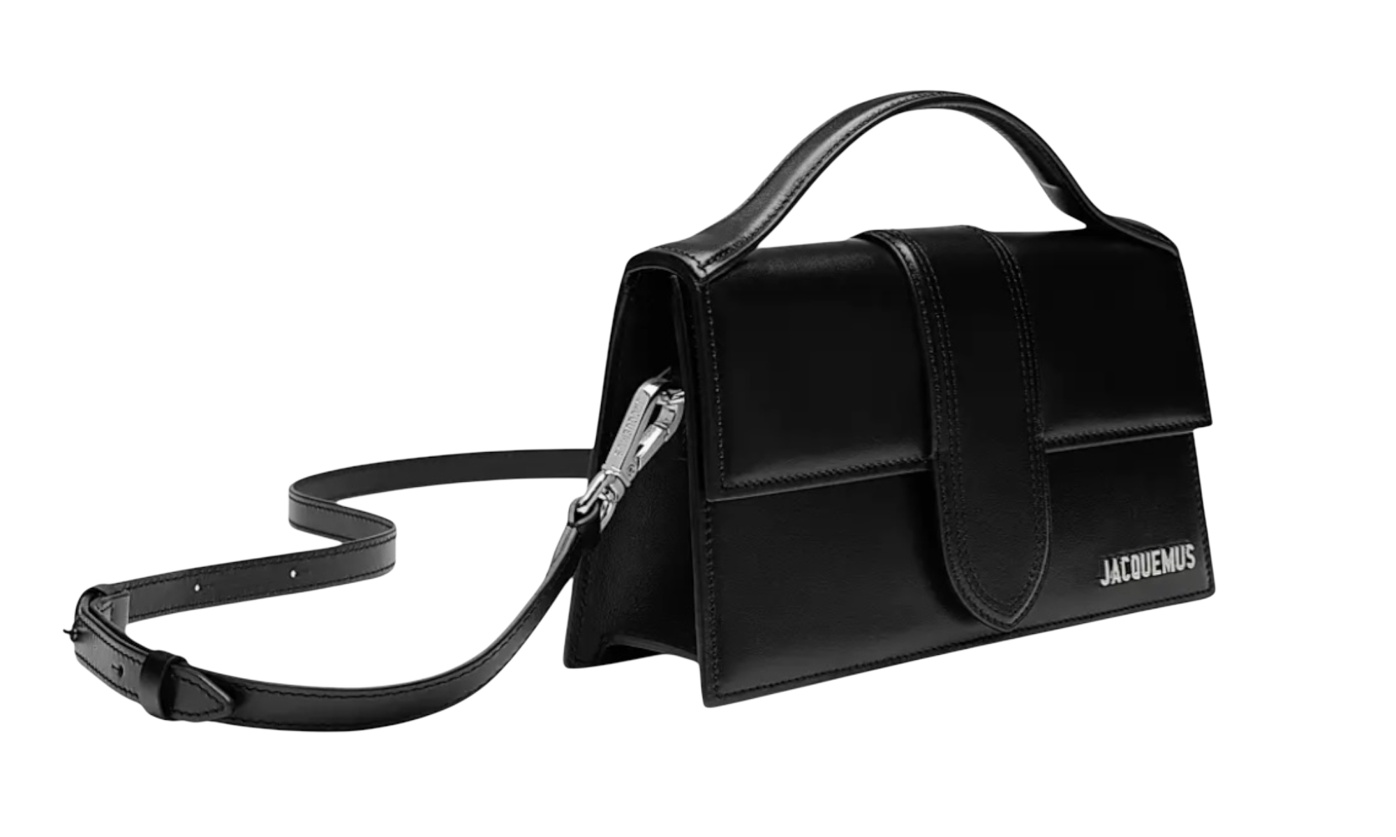 Jacquemus Le Grand Bambino Crossbody Strap Black Handbag Silver Lettering