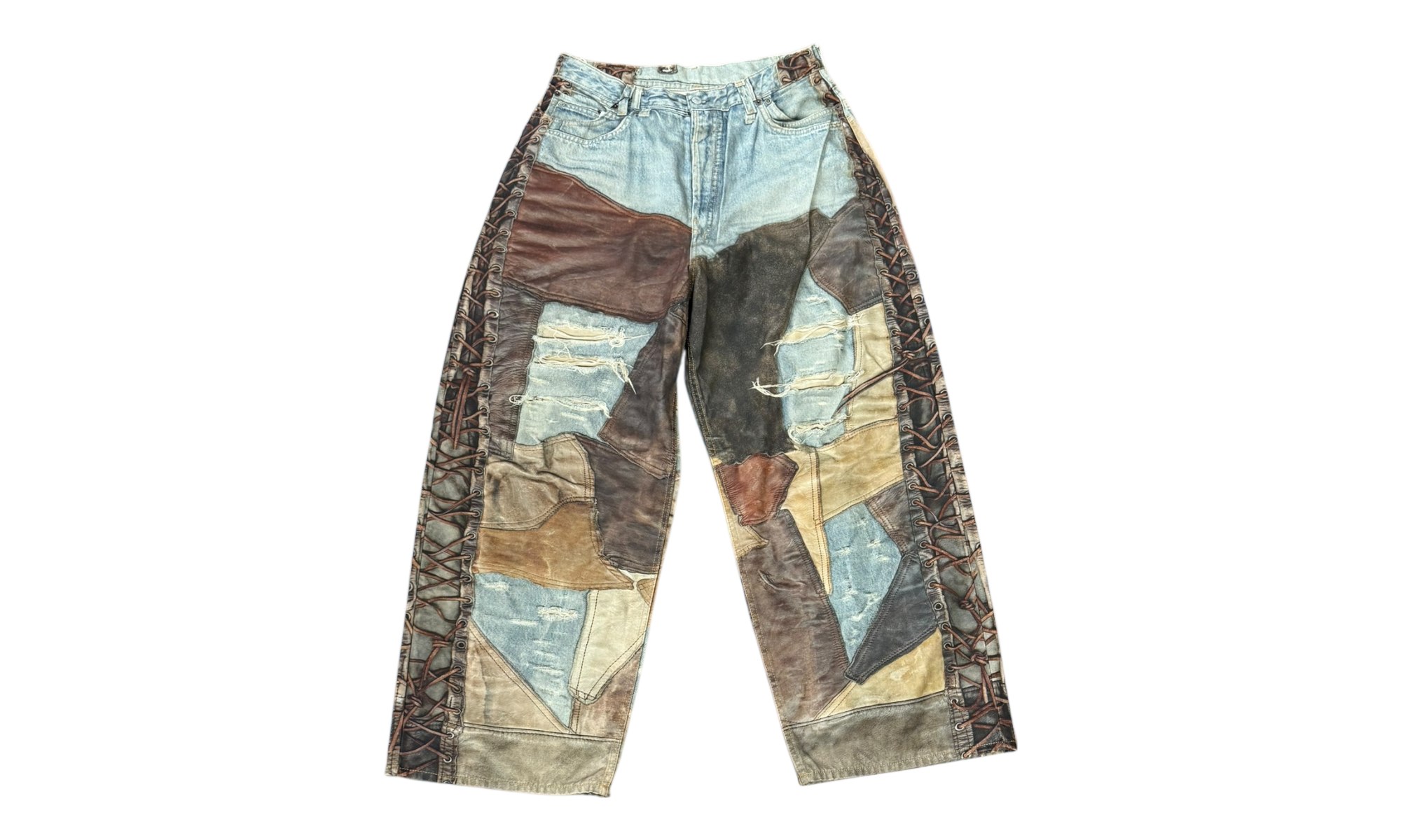 Acne Studios Leather and Patchwork Print Jeans