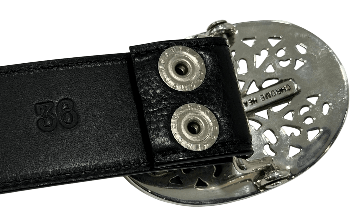 Chrome Hearts 1.5 in Oval .925 Silver Belt Buckle & Black Leather Strap