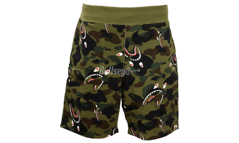 BAPE Shark 1st Green Camo Wide Sweat Shorts-Bullseye Prep Sneaker Boutique